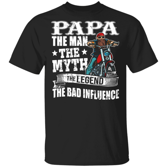 Papa The Man The Myth The Legend The Bad Influence Cool Biker Father's Day Gifts T-Shirt - Macnystore