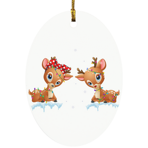 Christmas Ornament Christmas Reindeer Shirt Rudolph and Clarice Cute Christmas Lights Kids Girls Reindeer Lover Gifts Decorative Hanging Ornaments SUBORNO Oval Ornament - Macnystore