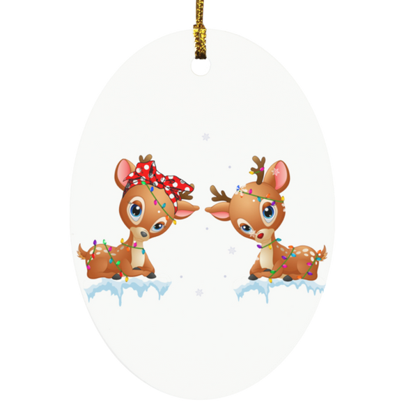 Christmas Ornament Christmas Reindeer Shirt Rudolph and Clarice Cute Christmas Lights Kids Girls Reindeer Lover Gifts Decorative Hanging Ornaments SUBORNO Oval Ornament - Macnystore