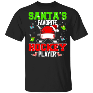 Christmas Santa Shirt Santa's Favorite Hockey Player Funny Christmas Santa Hockey Team Player Lover Gifts T-Shirt - Macnystore