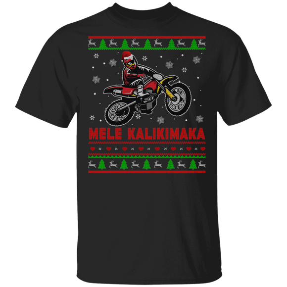 Christmas Biker Shirt Mele Kalikimaka Ugly Funny Christmas Sweater Santa Biking Biker Hawaii Lover Gifts T-Shirt - Macnystore