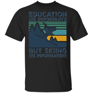 Skiing Lover Shirt Vintage Retro Education Is Important But Skiing Is Importanter Cool Skiing Lover Gifts T-Shirt - Macnystore