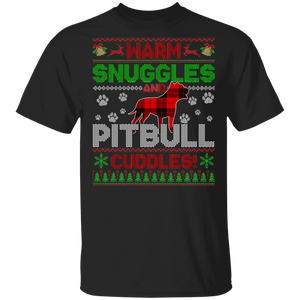 Christmas Dog Lover Shirt Warm Snuggles And Pitbull Cuddles Ugly Funny Christmas Sweater Dog Red Buffalo Plaid Gifts T-Shirt - Macnystore
