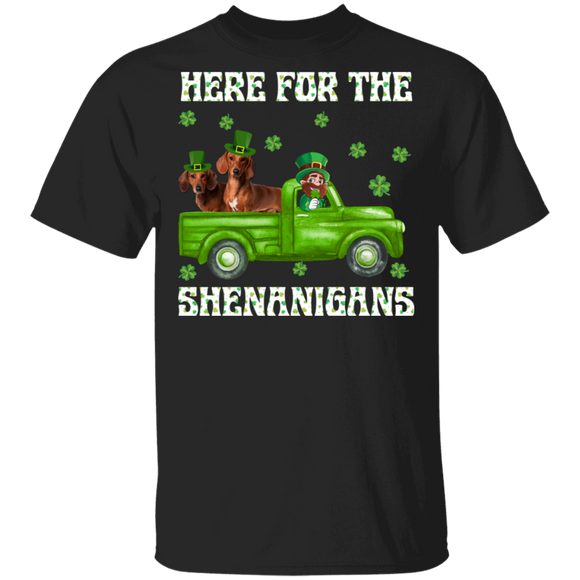 Here For The Shenanigans Leprechaun Dachshund St Patrick's Day T-Shirt - Macnystore