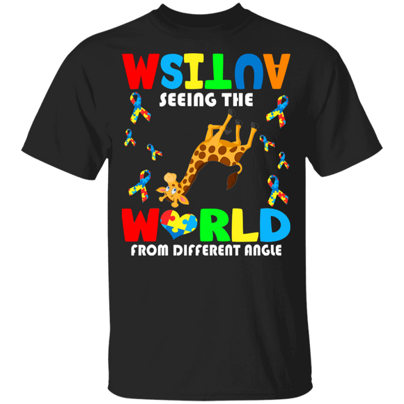 Autism Seeing The World From Different Angel Cute Giraffe Awesome Autism Awareness Autistic Children Autism Patient Kids Women Men Gifts Youth T-Shirt - Macnystore