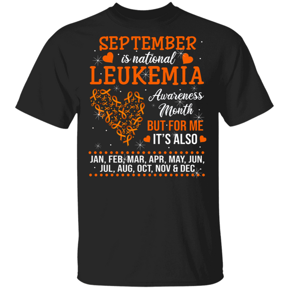 Leukemia Awareness Shirt September Is National Leukemia Awareness Month Cool Orange Ribbon Heart Gifts T-Shirt - Macnystore