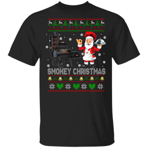 Christmas BBQ Lover Shirt Smokey Christmas Ugly Funny Christmas Sweater BBQ Santa Grilling Roast On Smoker Smokey Gifts T-Shirt - Macnystore