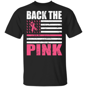 Back The Pink Breast Cancer Awareness American Flag Ribbon T-Shirt - Macnystore