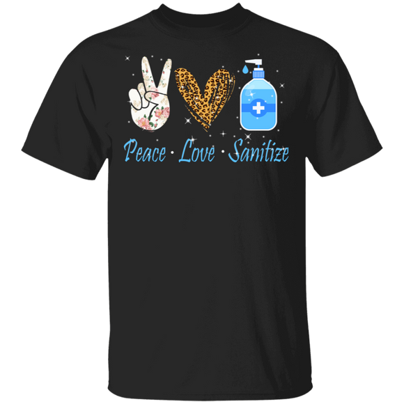 Teacher Shirt Peace Love Sanitize Cute Funny Teachers Leopard Lover Gifts T-Shirt - Macnystore