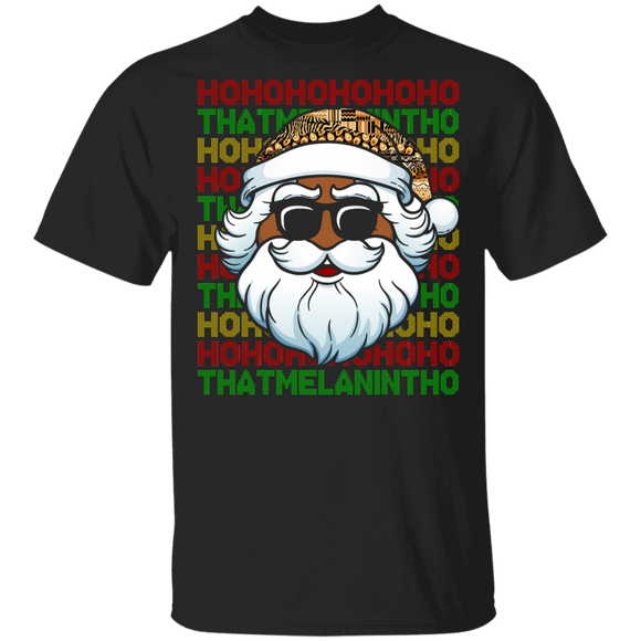 Christmas Santa Shirt Black Jolly Santa Ho Ho Cool Christmas That Melanin Tho Santa Proud Black African American Gifts T-Shirt - Macnystore