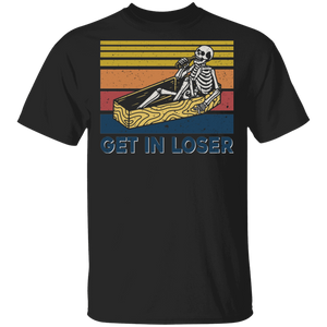 Vintage Retro Get in Loser Funny Goth Coffin Skeleton Halloween Gifts T-Shirt - Macnystore