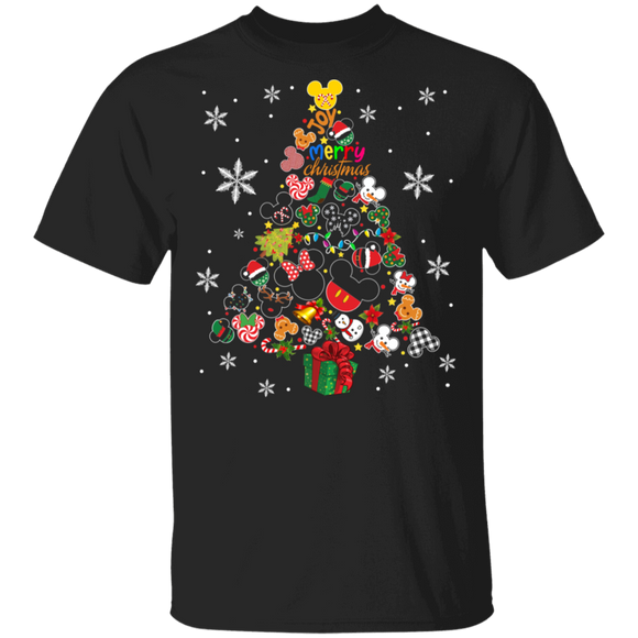 Christmas Tree Cartoon Shirt Joy Merry Christmas Cute Mickey Christmas Tree Cartoon Lover Gifts Christmas T-Shirt - Macnystore
