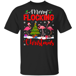 Christmas Flamingo Shirt Merry Flocking Christmas Cool Flamingo Lover Gifts Christmas T-Shirt - Macnystore