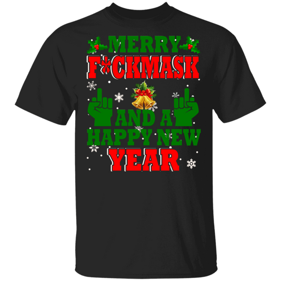 Christmas Shirt Merry F_ckmask And A Happy New Year Cool Christmas Gifts Christmas T-Shirt - Macnystore