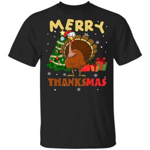 Christmas Thanksgiving Turkey Shirt Merry Thanksmas Funny Christmas Thanksgiving Turkey Gifts Thanksgiving T-Shirt - Macnystore