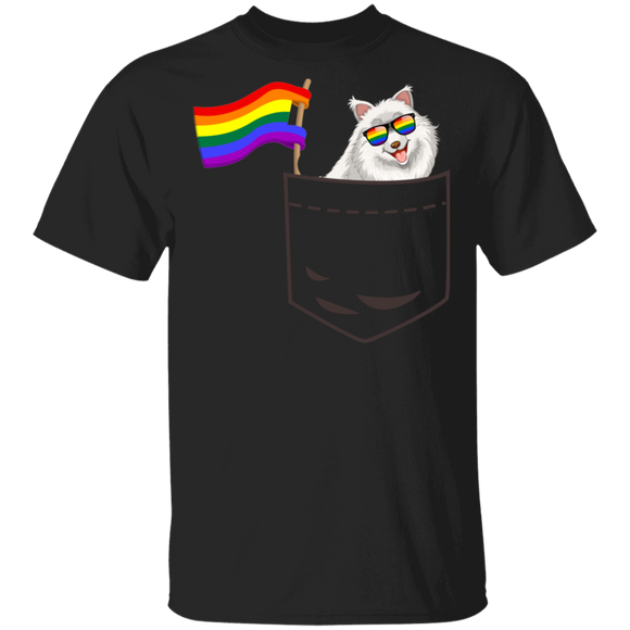 Pride LGBT Samoyed In Pocket Proud LGBT Flag Gay Lesbian Samoyed Dog Lover Owner Fans Gifts T-Shirt - Macnystore