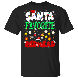 Christmas Santa Shirt Santa's Favorite Redhead Cool Christmas Santa Light Lover Gifts Christmas T-Shirt - Macnystore