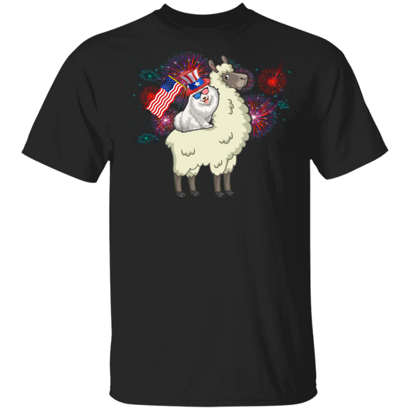 Firework American Flag Samoyed Riding Llama 4th Of July Independence Day Gifts T-Shirt - Macnystore