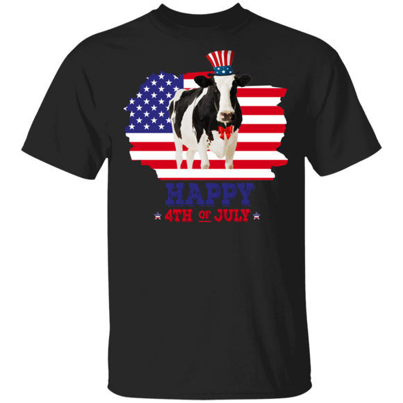 Happy 4th Of July Cute American Flag Cow Shirt Matching Cow Lover Fans United States Independence Day Gifts T-Shirt - Macnystore