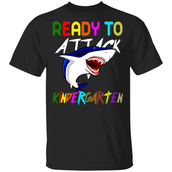 Ready To Attack Kindergarten Cool Shark First Day Of School Kids Student Gifts T-Shirt - Macnystore