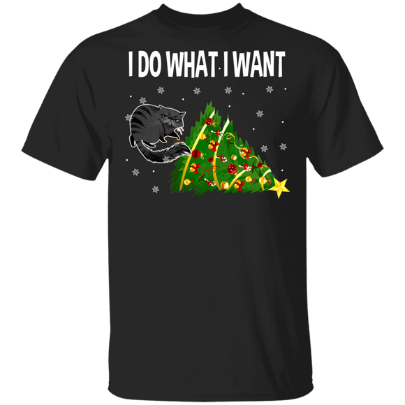 Christmas Cat Lover Shirt  I Do What I Want Cool Christmas Tuxedo Cat Knocking Over X-mas Tree Cat Lover Gifts T-Shirt - Macnystore