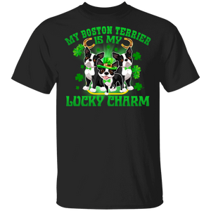 My Boston Terrier Is My Lucky Charm Leprechaun Dog Pet Funny St Patrick's Day Mens Womens St Patty's Day Irish Gifts T-Shirt - Macnystore
