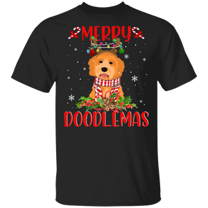 Christmas Dog Shirt Merry Doodlemas Cute Christmas Light Reindeer Doodle Dog Lover Gifts T-Shirt - Macnystore