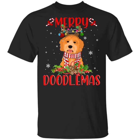 Christmas Dog Shirt Merry Doodlemas Cute Christmas Light Reindeer Doodle Dog Lover Gifts T-Shirt - Macnystore