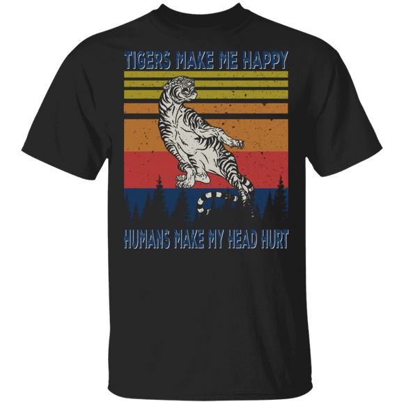 Vintage Retro Tigers Make Me Happy Humans Make My Head Hurt Cool Tiger Lover Fans Zookeeper Gifts T-Shirt - Macnystore