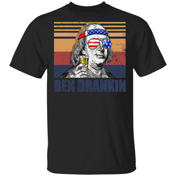 Vintage Retro Ben Drankin American Flag Benjamin Franklin Drinking July 4 Shirt T-Shirt - Macnystore