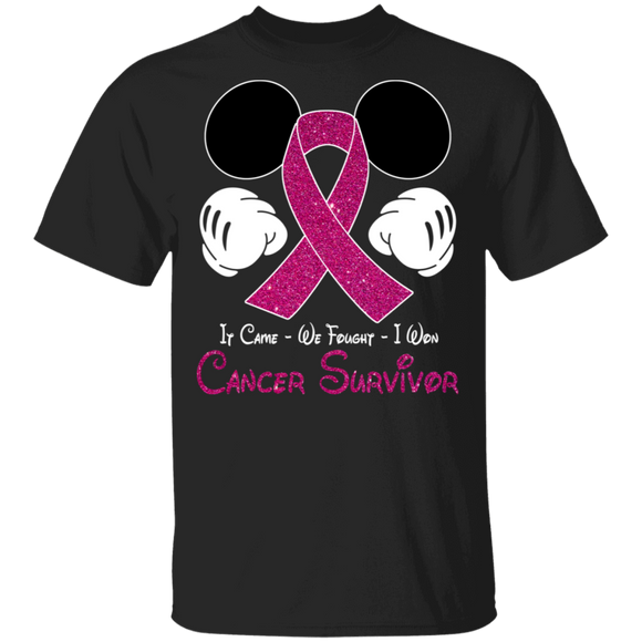 It Came We Fought I Won Cancer Survivor Cool Pink Ribbon Breast Cancer Awareness Gifts T-Shirt - Macnystore