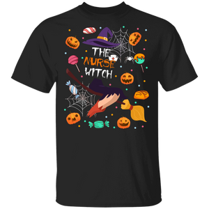 Halloween Shirt The Nurse Witch Cool Halloween Pumpkin Candies Lover Gifts Halloween T-Shirt - Macnystore