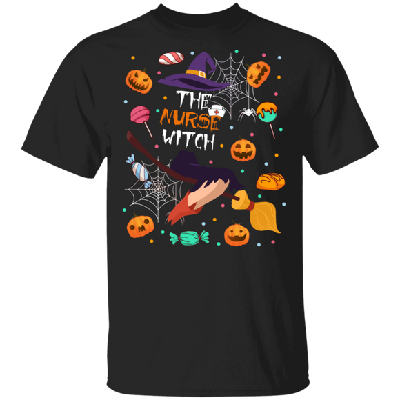 Halloween Shirt The Nurse Witch Cool Halloween Pumpkin Candies Lover Gifts Halloween T-Shirt - Macnystore