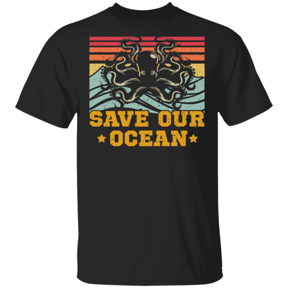 Vintage Retro Save Our Oceans Climate Change Octopus T-Shirt - Macnystore