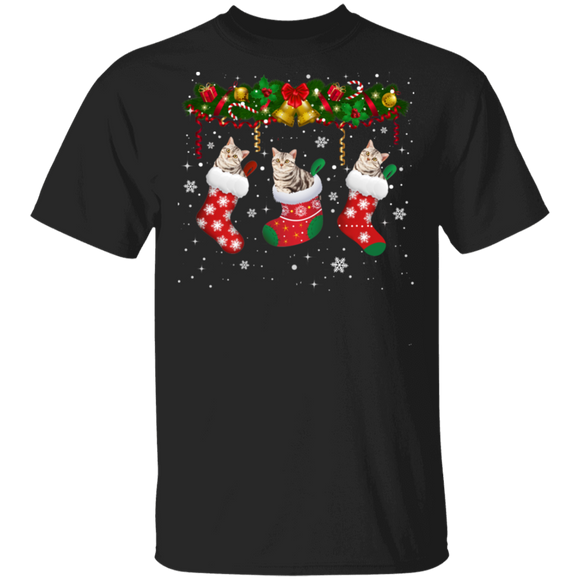 Christmas Cat Shirt Cat In Christmas Socks Cute X-mas American Shorthair Cat Lover Gifts Christmas T-Shirt - Macnystore