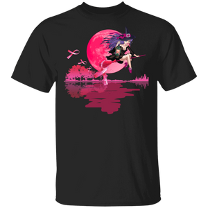 Halloween Shirt Witch Flying With Pink Ribbon Cool Breast Cancer Awareness Witch Lover Gifts Halloween T-Shirt - Macnystore