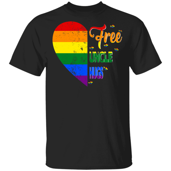 Free Uncle Hugs Pride LGBT Half Heart Shirt Matching Proud LGBT Gay Lesbian Father's Day Gifts T-Shirt - Macnystore
