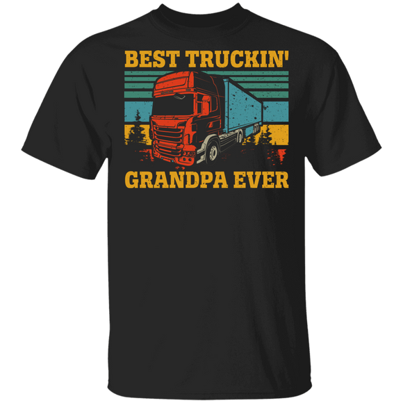 Truck Driver Shirt Vintage Retro Best Truckin' Grandpa Ever Cool Truck Driver Semi Big Rig Trucker Grandpa Gifts T-Shirt - Macnystore