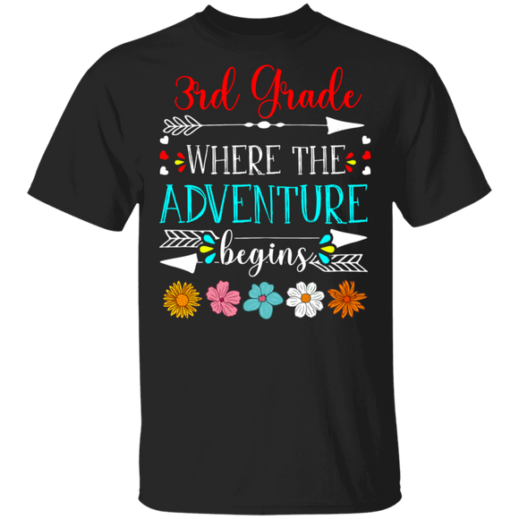 3rd Grade Where The Adventure Begins Cute Back To School First Day Of School Student Teacher Gifts T-Shirt - Macnystore