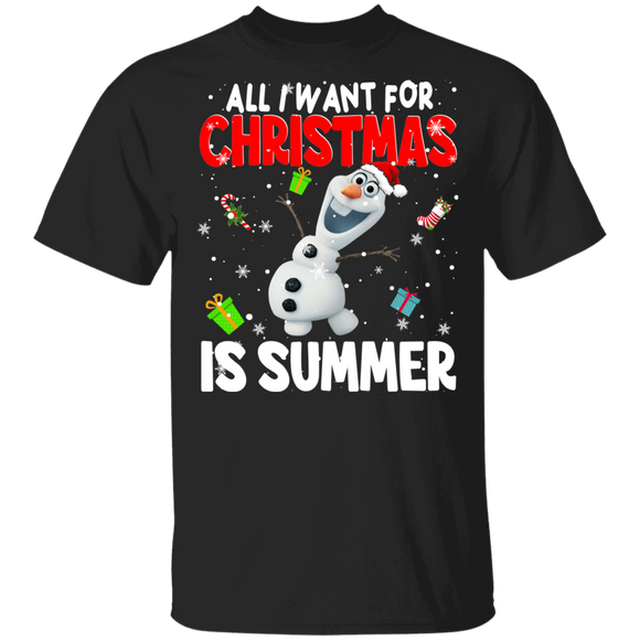 Christmas Movie Shirt All I Want For Christmas Is Summer Funny Christmas Santa Olaf Frozen Snowman Lover Gifts T-Shirt - Macnystore