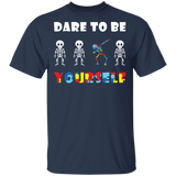 Dare to be yourself Autism Awareness Dabbing Skeleton Skull T-Shirt - Macnystore