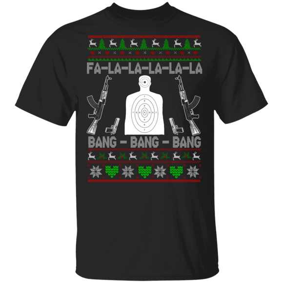 Christmas Gun Lover Shirt Fa La La Bang Bang Bang Cool Ugly Christmas Sweater AR-15 Gun Lover Gifts Christmas T-Shirt - Macnystore