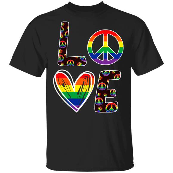 Cute Love LGBT Hippie Peace Sign Shirt Matching Proud LGBT Support Gay Lesbian Hippie Lover Gifts T-Shirt - Macnystore