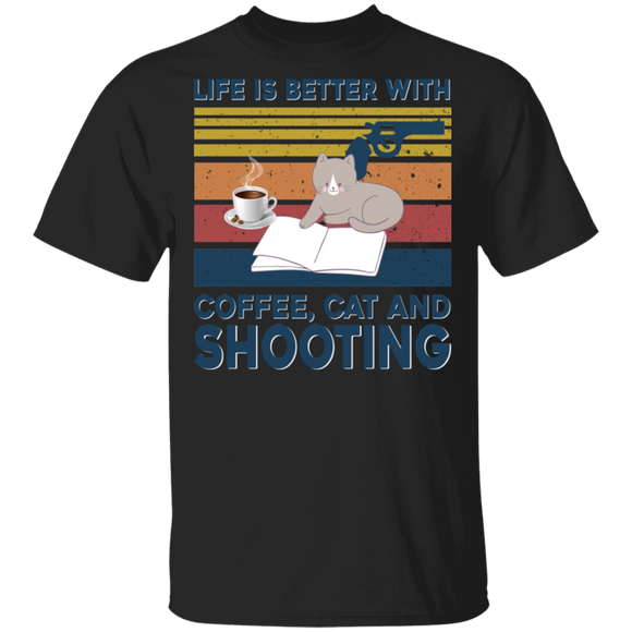 Cat Lover Shirt Vintage Retro Life Is Better With Coffee Cat And Shooting Cool Cat Coffee Shooting Lover Gifts T-Shirt - Macnystore
