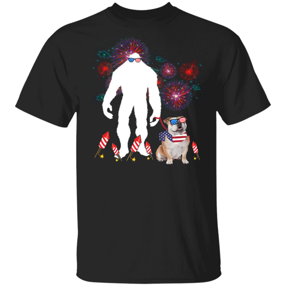 Cool American Flag Bulldog Bigfoot 4th Of July Independence Day Gifts T-Shirt - Macnystore