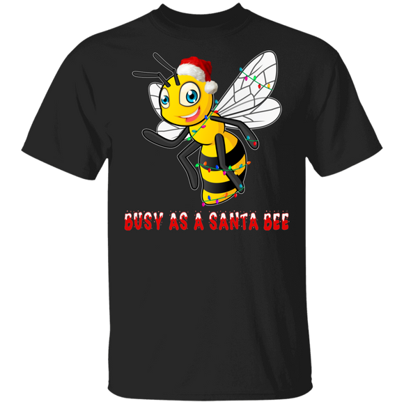 Christmas Bee Lover Shirt Busy As A Santa Bee Funny Christmas Lights Santa Bee Lover Gifts T-Shirt - Macnystore