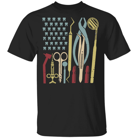 Dental Tool American Flag Matching Dental Dentist Tooth Doctor Gifts T-Shirt - Macnystore