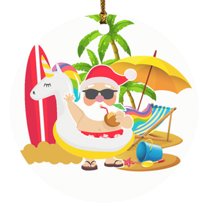 Santa Claus Relaxing in Hawaii Beach SMART OBJECT SUBORNC Circle Ornament - Macnystore