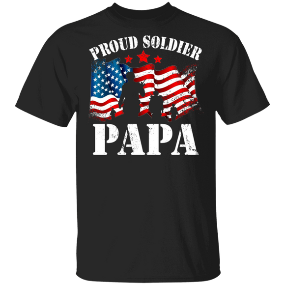 Proud Soldier Papa Cool Soldiers American Flag Shirt Matching Men Papa USA Army Soldier Veteran Father's Day Gifts T-Shirt - Macnystore
