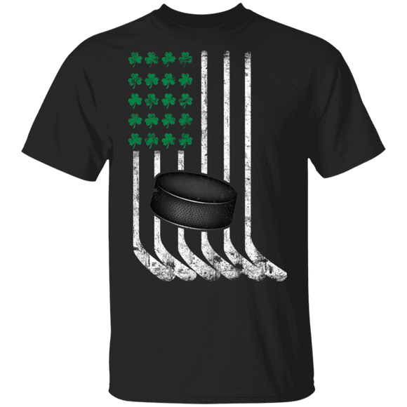 Ice Hockey American Flag Shamrock St Patrick's Day Gifts T-Shirt - Macnystore